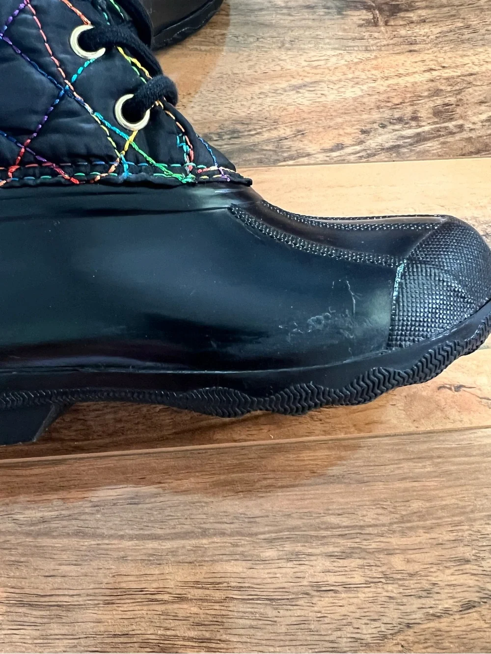 Sperry Girls Port Boot Black Rainbow Quilted Rain Snow Boots Toddler Size 9M NIB